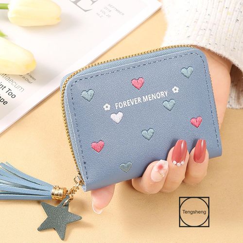 Fashion Simple Love Heart Zipper Coin Purse With Star Tassel