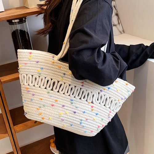 Generic Lady Handbag Hand Woven Cottons Rope Tote Bags For Outings