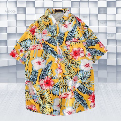 Fashion Floral Shirt Retro Short Sleeve Loose Beach Flower Shirt Men-yellow  @ Best Price Online