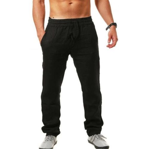 Fashion black Helisopus New Male Cotton Linen Joggers Pants Loose Elastic Waist Harajuku Fitness Pants Casual Lace Up Beach Mens Trousers ACU Best Price Online Jumia Egypt