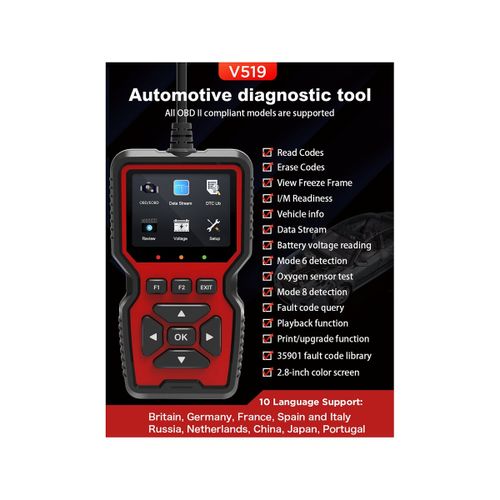 V519 Custom Universal Car OBD II Diagnostic Scanner Car Fault Detector  Diagnostic Scanner