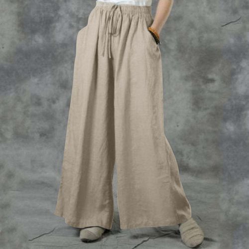 Fashion (Khaki)4 Colors New Women Wide Leg Palazzo Pants High Waisted  Lounge Pant Smocked Pleated Loose Fit Casual Trousers Pantalon Pour Femme  DOU @ Best Price Online