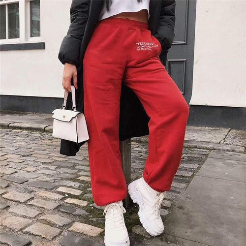 Fashion (Red-Letter-9702)Joggers Wide Leg SweatPants Women Trousers Plus  Size High Waist Pants Streetwear Korean Casual Pant Femme Fall WEF @ Best  Price Online