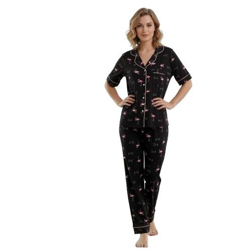 product_image_name-Generic-Pajama pants with half sleeves and bird-shaped buttons - black-1