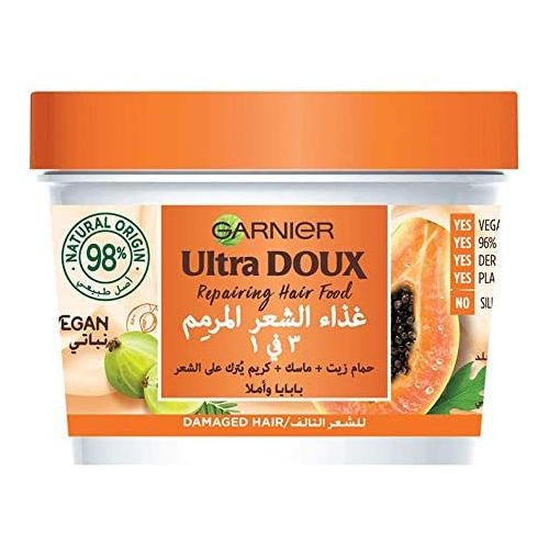 اشتري Garnier Ultra Doux Repairing Papaya 3-In-1 Hair Food For Damaged Hair - 390Ml في مصر