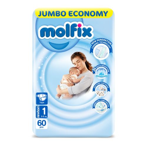 اشتري Molfix 3D New Born Diapers - Size 1 - 60 Pcs في مصر
