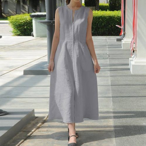 Fashion gray Celmia Women Maxi Long Dress Summer Sleeveless
