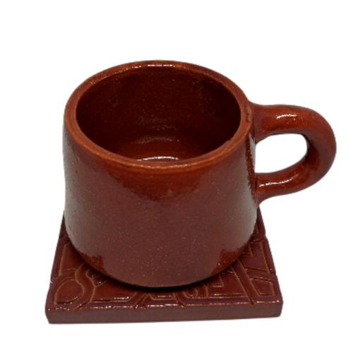 product_image_name-Generic-فنجان قهوة من الفخار مع كوستر مزخرف، تصميم كلاسيكي، بني-3