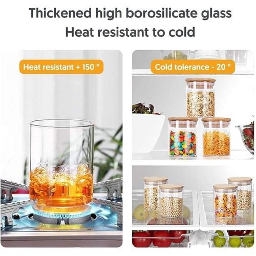 product_image_name-Generic-مرطبان زجاجي شفاف بغطاء خشبي محكم الإغلاق من الخيزران مانع للتسرب، مثالي لمطبخك، لحفظ المكسرات والشاي والسكر والقهوة والتوابل والبهارات. هدية رائعة يُستخدم في المقاهي والمطاعم والفنادق والحرف اليدوية (220 مل، طقم من 3 قطع)-2