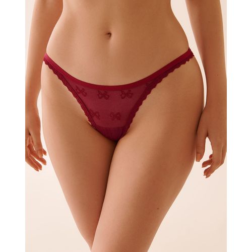product_image_name-La Vie En Rose-Bow-Detail Mesh and Lace Trim Thong Panty-3