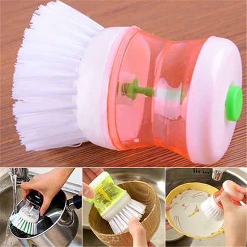 1pc Pink Kitchen Self-dispensing Liquid Soap Brush For Pot, Dish