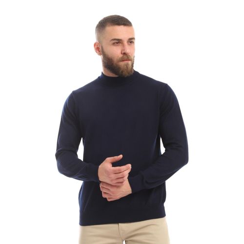 product_image_name-Esla- بلوفر أساسي بياقة مقلمة وأكمام طويلة أزرق كحلي داكن -1