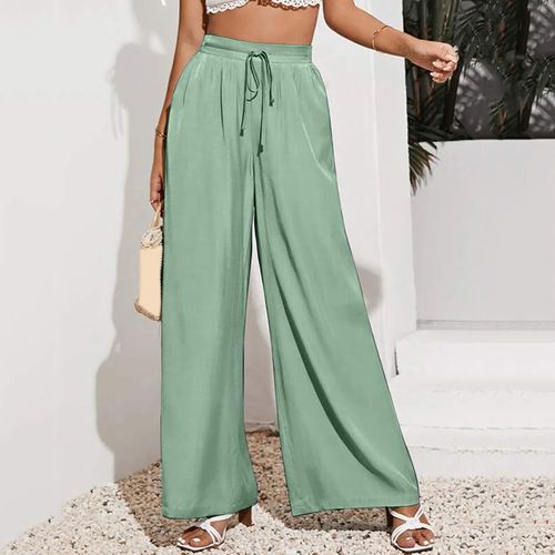 Ladies Summer Trousers Women Casual Solid Pants Comfortable Elastic High  Waist Wide Leg Casual Loose Beach Pants