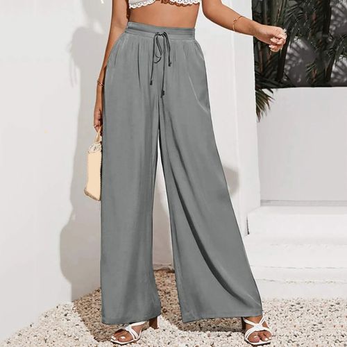 Womens Solid Color Casual Pants Trousers Elastic Waist Pockets Wide Leg  Trousers Women's Casual Pants Size 16