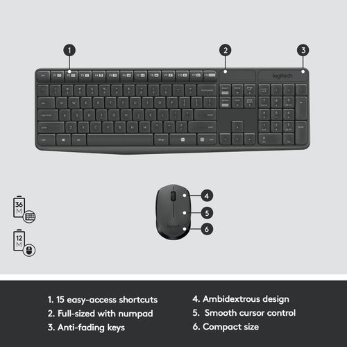 Logitech لوحة مفاتيح وماوس لاسلكيان MK235 - أسود - image 5