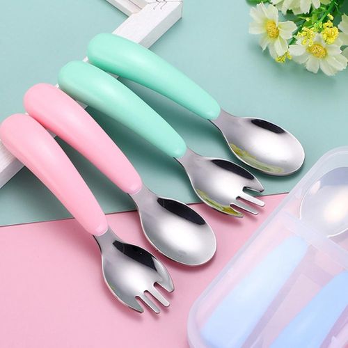 Toddler Utensils Baby Spoons and Forks Set with Case Bendable Self Feeding  Training Flatware Silicone Spoon Fork for Kids Babies Children Handle