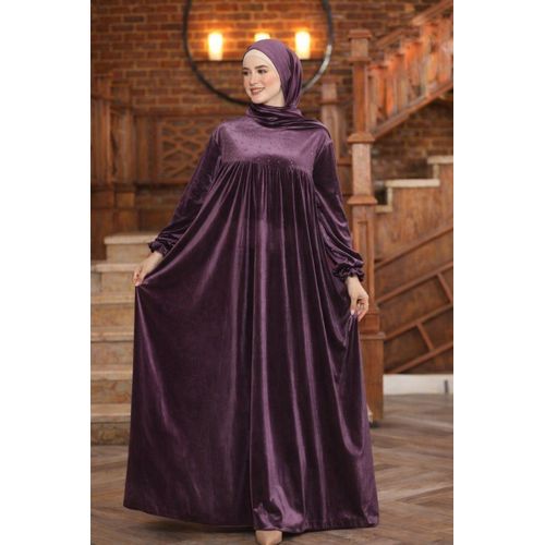 product_image_name-Generic-إسدال صلاة مخملي فاخر – تصميم أنيق مزين بنقاط لامعة – مريح وواسع مع طرحة - بنفسجي-1