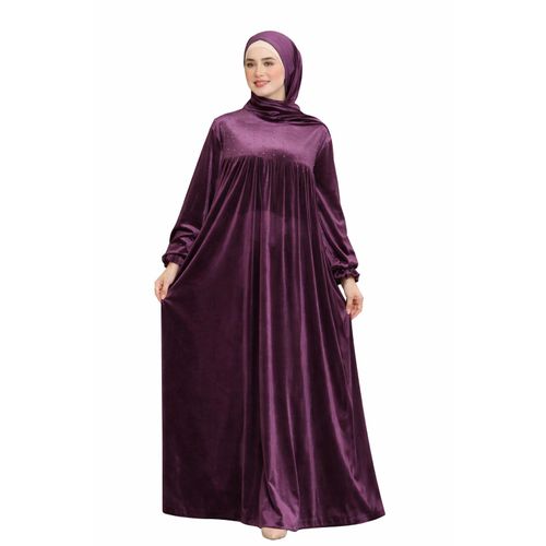 product_image_name-Generic-إسدال صلاة مخملي فاخر – تصميم أنيق مزين بنقاط لامعة – مريح وواسع مع طرحة - بنفسجي-4