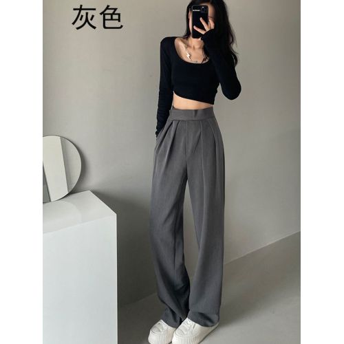 Fashion (Gray)JMPRS Grey Wide-leg Pants Women Fall 2022 High Waist