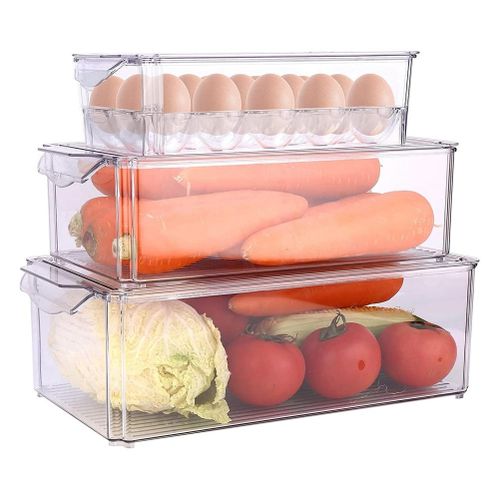 Fridge Organizer with Lid Set of 3 Bins