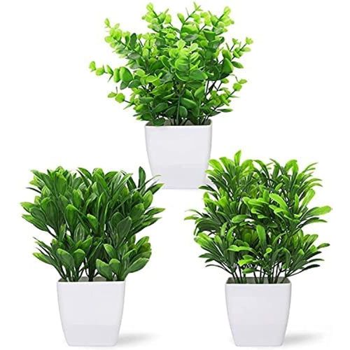 product_image_name-Generic-مجموعة من 6 نباتات صناعية مع وعاء بلاستيكي صغير، مزهرية أوراق خضراء عشوائية لتزيين المكتب أو غرفة المنزل في المساحة الخضراء-1