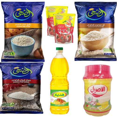 product_image_name-Aldoha-مجموعة المواد الغذائية من الدوحة - أرز، سكر، دقيق، سمن، زيت، وصلصة طماطم-1