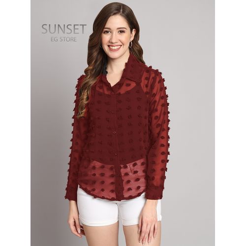 product_image_name-Sun Set-بلوزة شميز شيفون منتش كبير شفافه ساده للسيدات من صن سيت - نبيتي-1