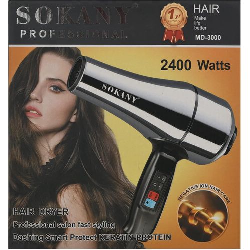 Sokany استشوار لتجفيف وفرد الشعر ماركة سوكاني- 2400 واط من الاستانليستيل، أسود، 50