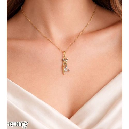 product_image_name-Generic-سلسلة ذهبية قصيرة من ستيل تركي بتعليقة تجريدية تعبّر عن العناق والارتباط-6