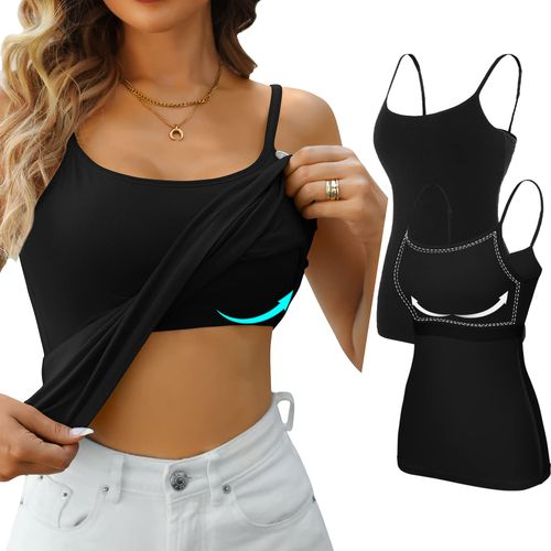 Mesery Bundle Of (2) Shelf Bra Camisoles Adjustable Spaghetti Strap Tank  Tops Scoop Neck Layer Cami @ Best Price Online