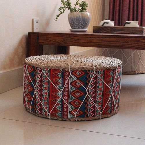 Straw Futon Pouf Floor Cushion Yoga Meditation Cushion Handcraft Ottoman Stool Floor Pouf Cushion Meditation Sofa Woven Seat