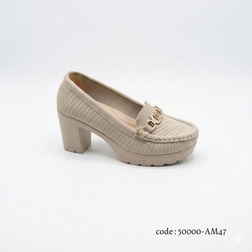 product_image_name-Generic-حذاء كعب عريض بتصميم تريكو عصري ونعل طبي مريح - موديل 50000-AM47 - بيج-2