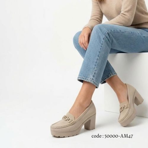 product_image_name-Generic-حذاء كعب عريض بتصميم تريكو عصري ونعل طبي مريح - موديل 50000-AM47 - بيج-7