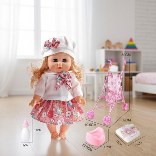 product_image_name-Generic-دمية طفلة بإكسسوارات – شعر أشقر كيرلي، ملابس وردية، عربية أطفال، ببرونة، حفاضة وبوتي، لعبة تمثيلية للأطفال من عمر 3 سنوات، تنمي الخيال ومهارات الرعاية-2