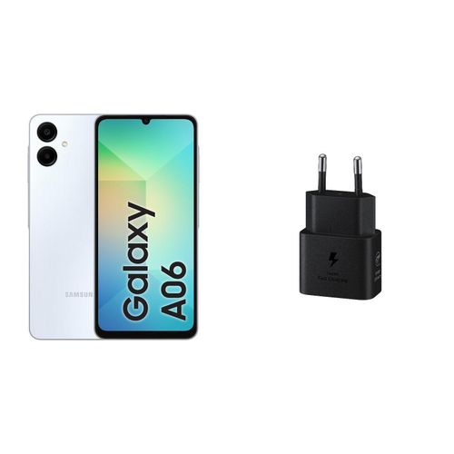 Galaxy A06 Dual SIM 4G 128GB/4GB Mobile Phone - Light Blue 6.7 Inch With  USB-C Wall Charger 25 Watt