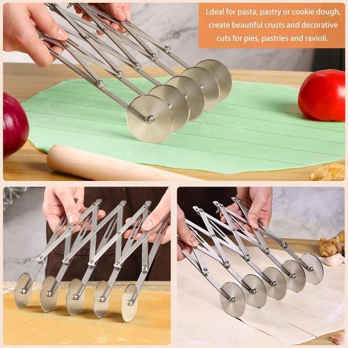 7 Wheel Stainless Steel Pastry Cutter,Expandable Pizza Slicer,Adjustable Cutter Roller Cookie Dough Cutter Divider