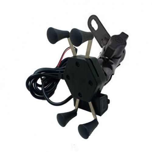 Motorcycle Phone Universal Holder With USB   Charger - Black