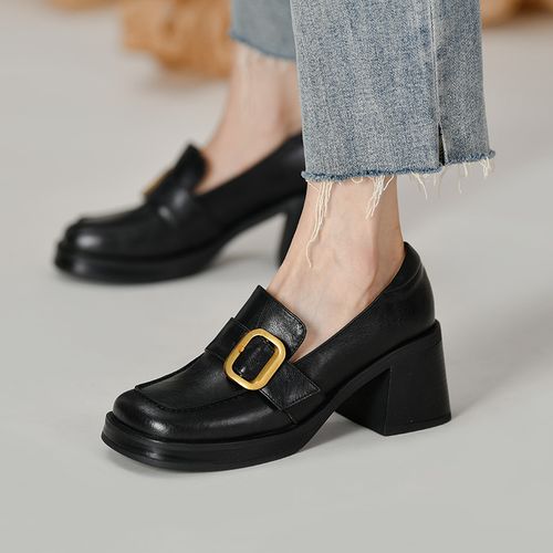 Fashion black Shoes Female Heels Women British Style 2023 New Thick soled College Style Casual Loafers Black Leather Fashion Shoes Girls Heels DON Best Price Online Jumia Egypt