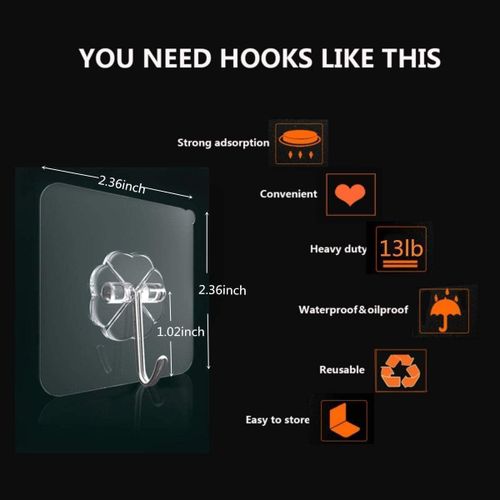 product_image_name-Generic-Adhesive Hooks 13.2LB(Max) Heavy Duty Self Adhesive Hooks Transparent Waterproof and Oilproof Wall Hooks for Kitchen Bathroom Shower Door Outdoor Home Improvement Utility Hook 20 Pack-2