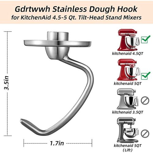 Generic K45dh Dough Hook for KitchenAid Mixer, Coated Dough Attachment for KitchenAid K45 K45SS Ksm90 KSM150 Tilt-Head Stand Mixers, 4.