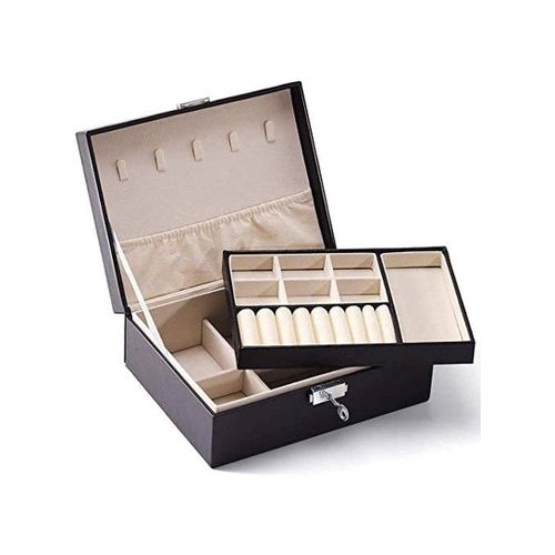 product_image_name-Generic-Travel Jewelry Organizer Box for Women and Girls â€“ Double-Layer PU Leather Storage Case with Removable Tray for Necklaces, Earrings, Bracelets, and Rings-1