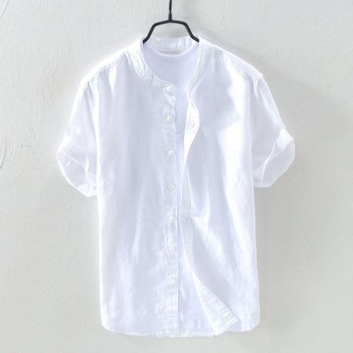 Buy Fashion Men's Baggy Cotton Linen Solid Short Sleeve Button Shirt in Egypt