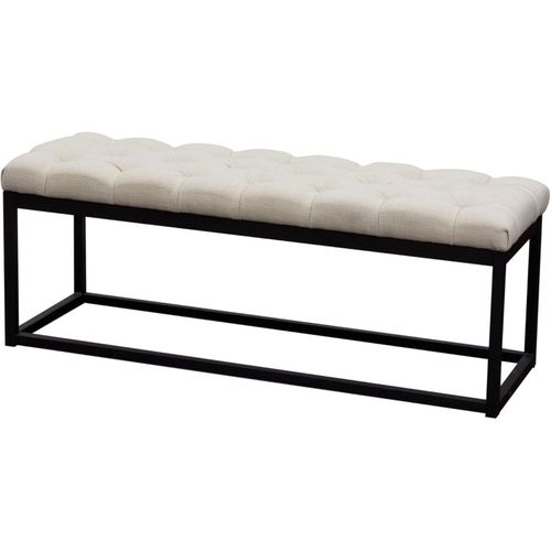 product_image_name-Generic-Benzara BM190997 Linen Upholstered Metal Contemporary Bench with Diamond Tufted Details, Beige and Black-1