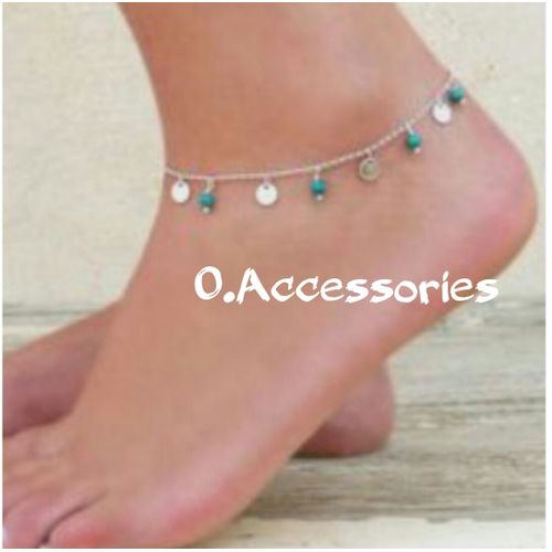 product_image_name-O Accessories-خلخال فيروز وعملات معدنيه - فضي - سلسلة فضي-1