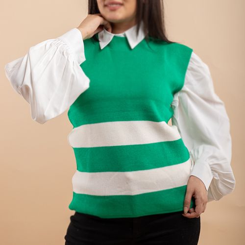 product_image_name-Generic-بلوفر كت كاجوال للأستخدام فوق الشيميز او البدى - لون أخضر بخطين ابيض-1