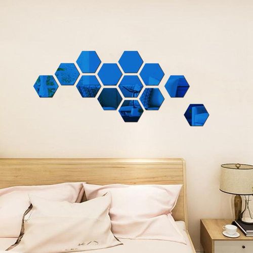 6/12pcs 3D Hexagon Mirror Wall Stickers Acrylic Self Adhesive