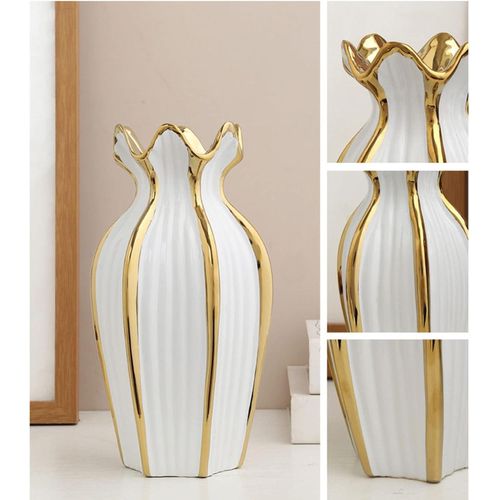 product_image_name-Generic-فازة سيراميك ذهبية من يدايو، فازة زهور عصرية للهالوين وعيد الشكر لتزيين طاولة الزفاف والمطبخ والمكتب وغرفة المعيشة، أبيض-4