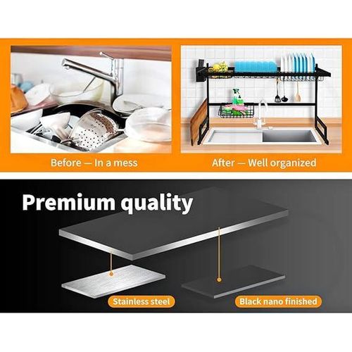 product_image_name-Generic-رف تجفيف الأطباق فوق الحوض طابقين بطول 65 سم للحوض المزدوج، منظم الأطباق والأدوات المائدة من الفولاذ المقاوم للصدأ باللون الأسود، تخزين مستقل كبير مع سلال متعددة للكونترتوب-8