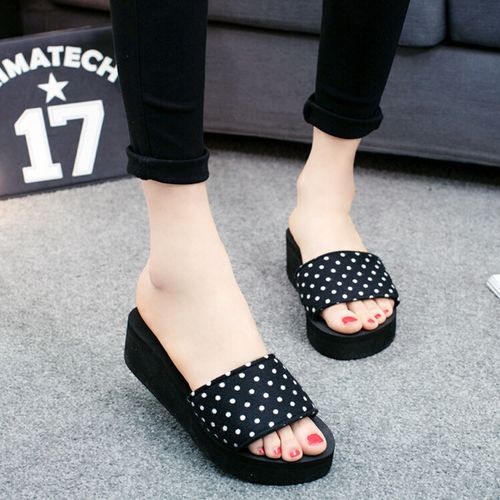 Buy Women's Summer Soft Beach Slippers High-heeled Flip-flops-black in Egypt