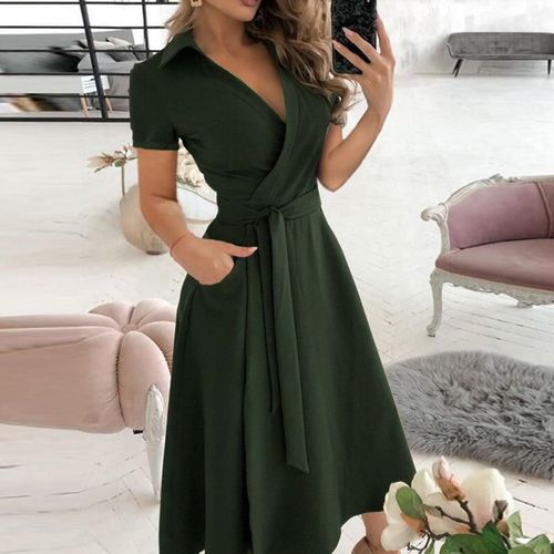 Fashion (07 Green)Office Lady Elegant Summer Sleeveless Dress